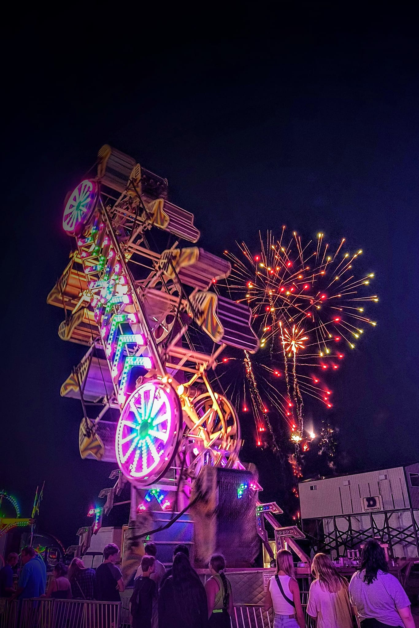 midway ride and fireworks